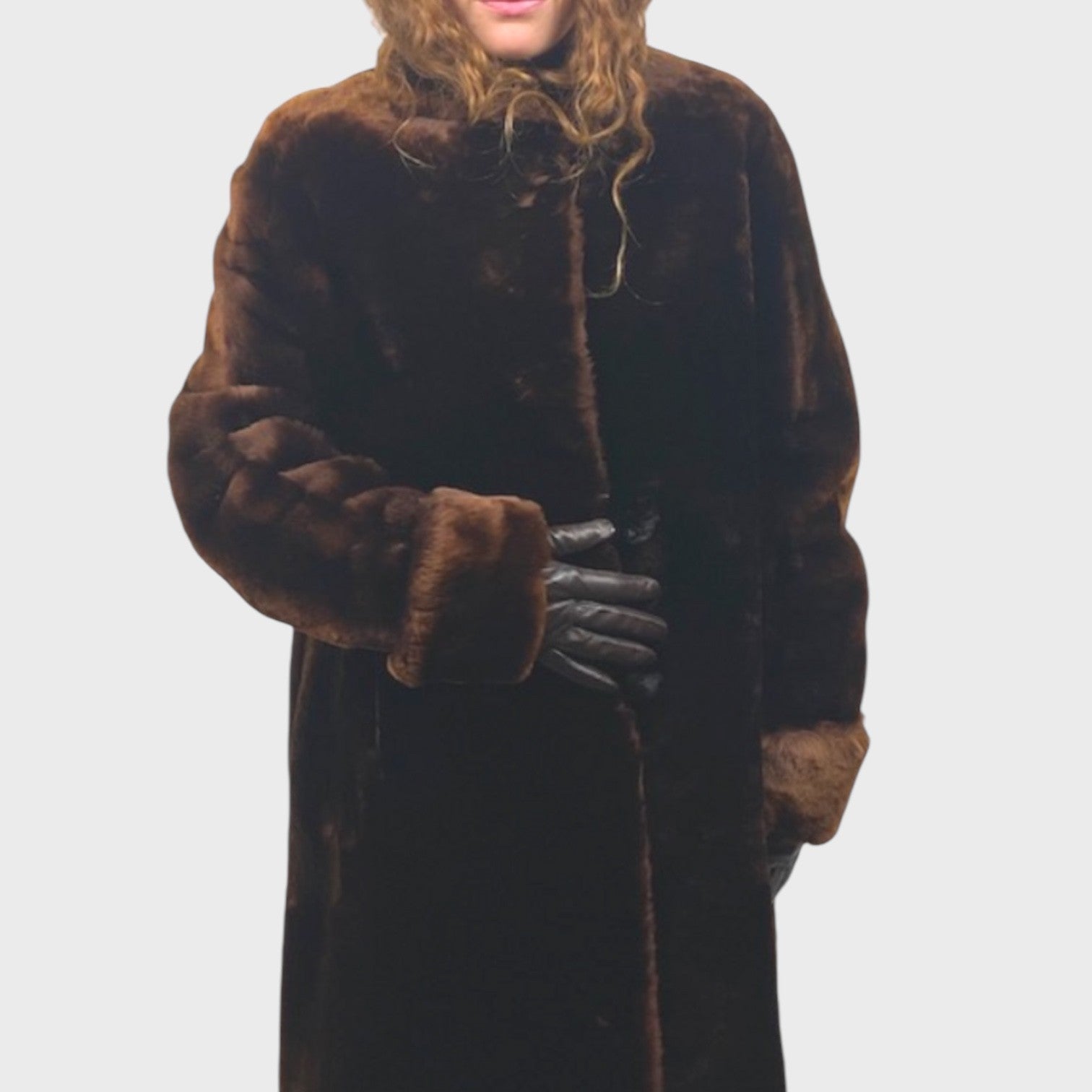 WOMEN'S BROWN DYED MOUTON COAT