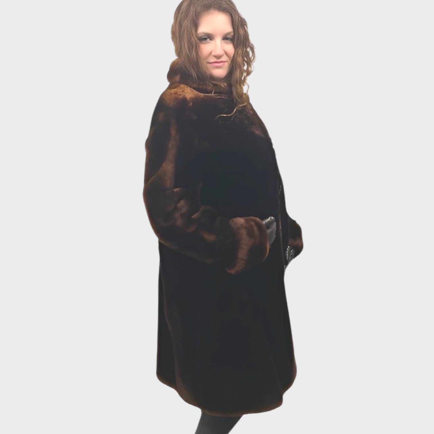 WOMEN'S BROWN DYED MOUTON COAT