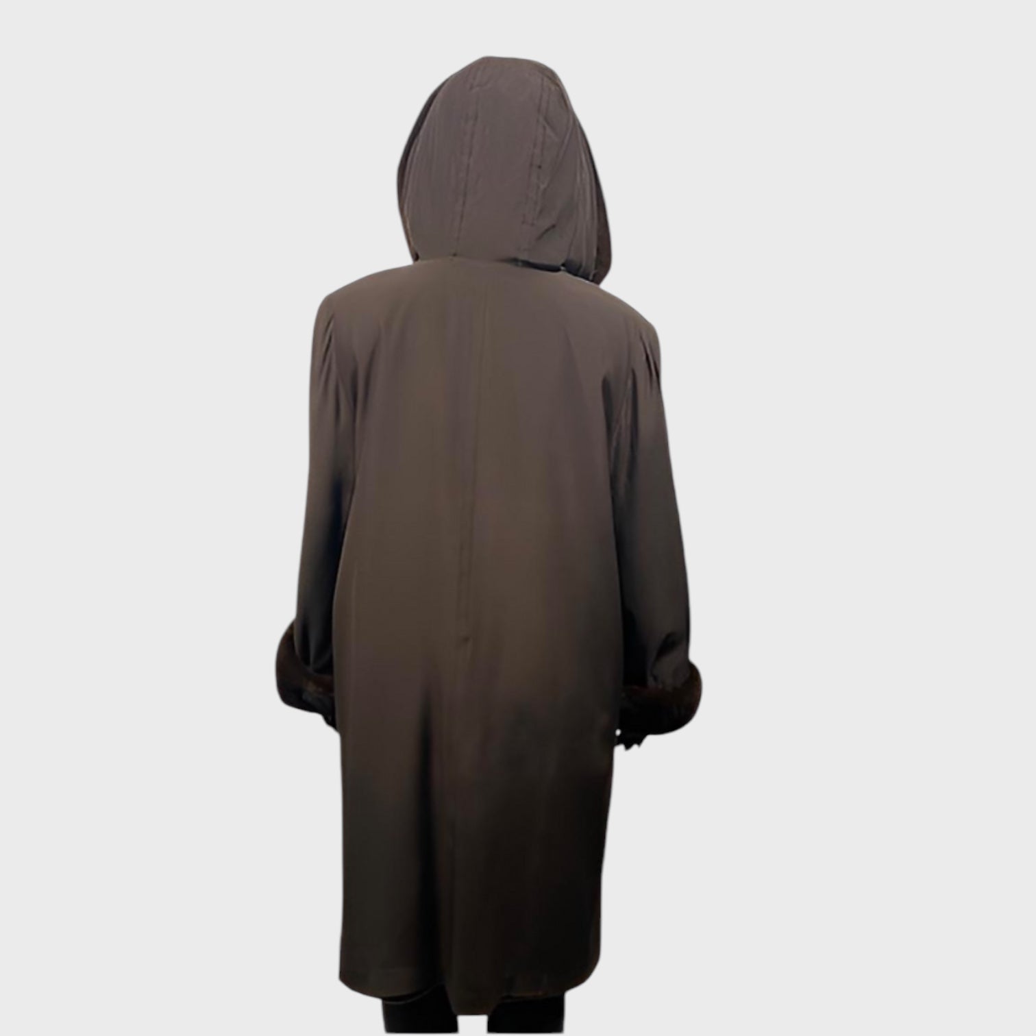 WOMEN'S PLUCKED MINK LINED 3/4 FABRIC COAT TRIMMED WITH  MINK - SIZE L