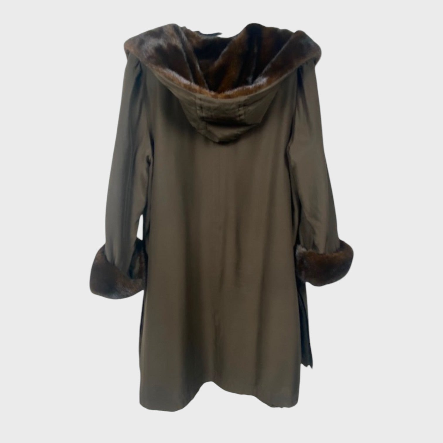 WOMEN'S PLUCKED MINK LINED 3/4 FABRIC COAT TRIMMED WITH  MINK - SIZE L