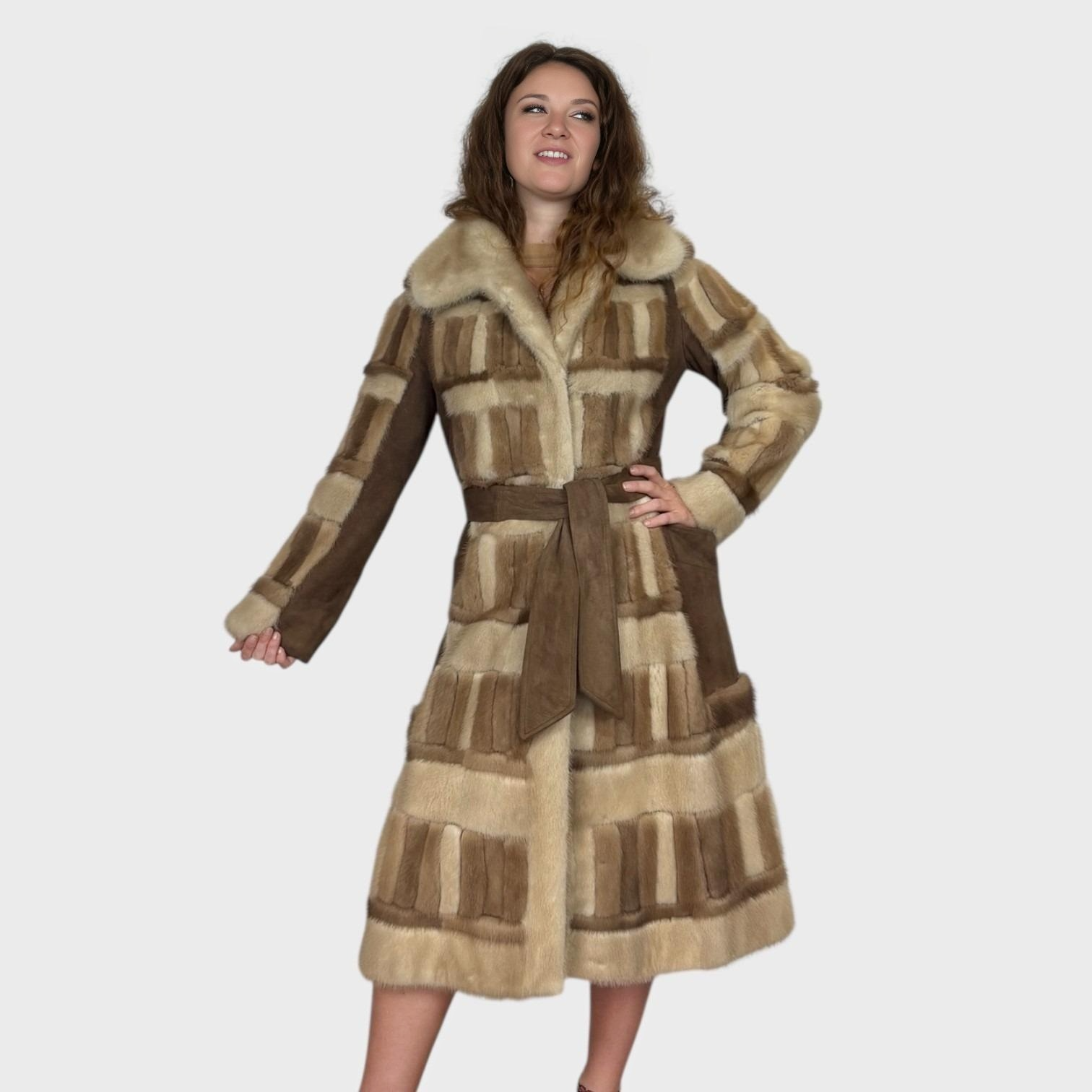 Three Tone Mink Coat & Suede Panels