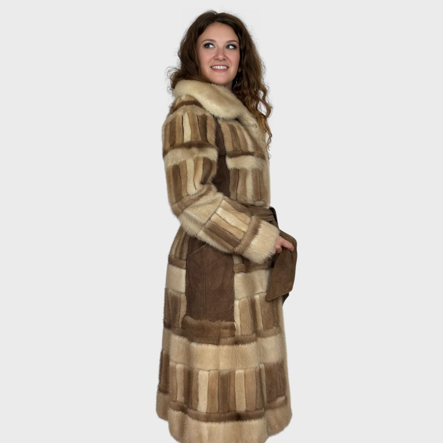 Three Tone Mink Coat & Suede Panels