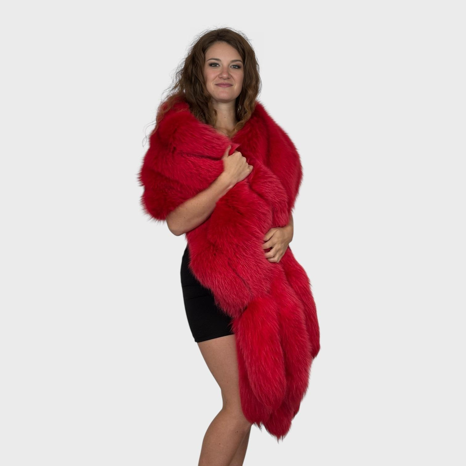 Red Dyed Fox Shawl with Tails