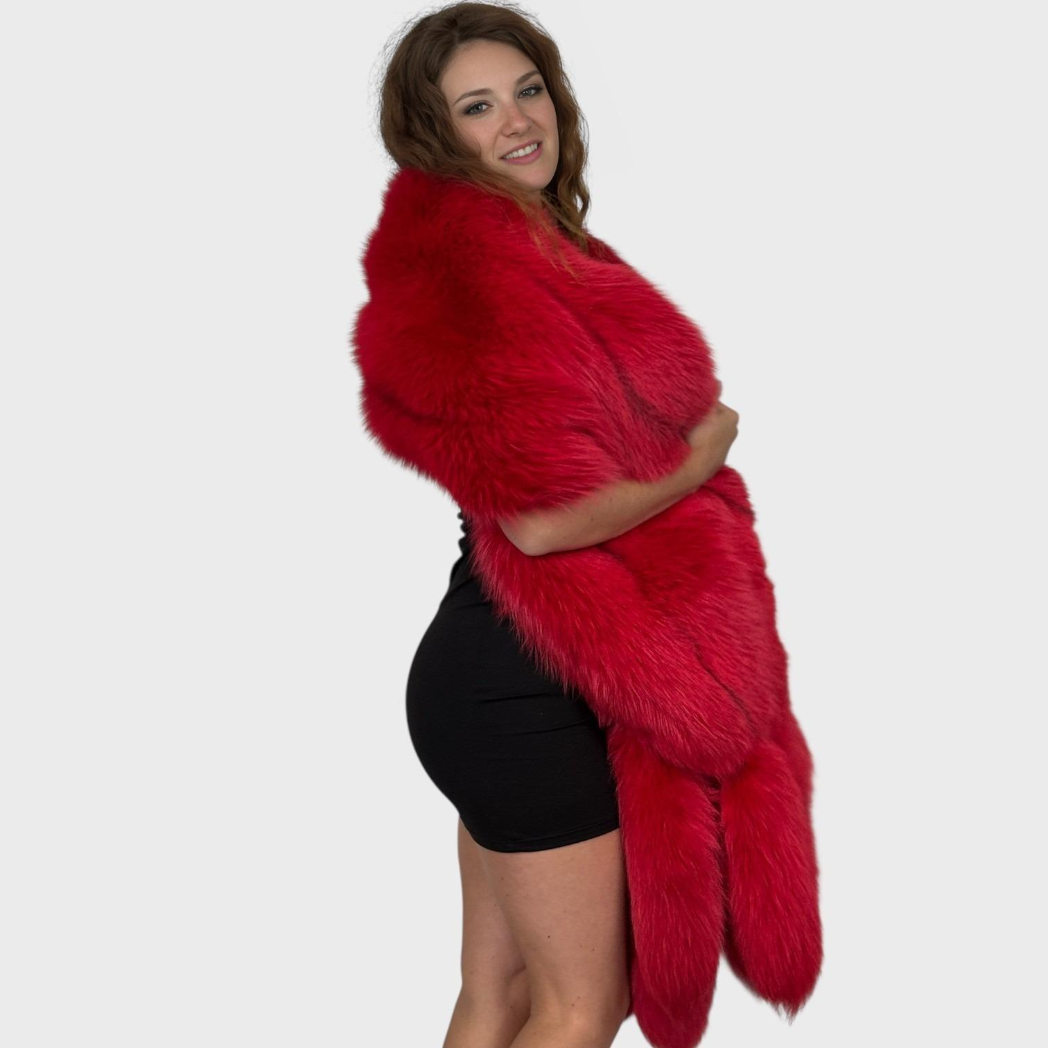 Red Dyed Fox Shawl with Tails