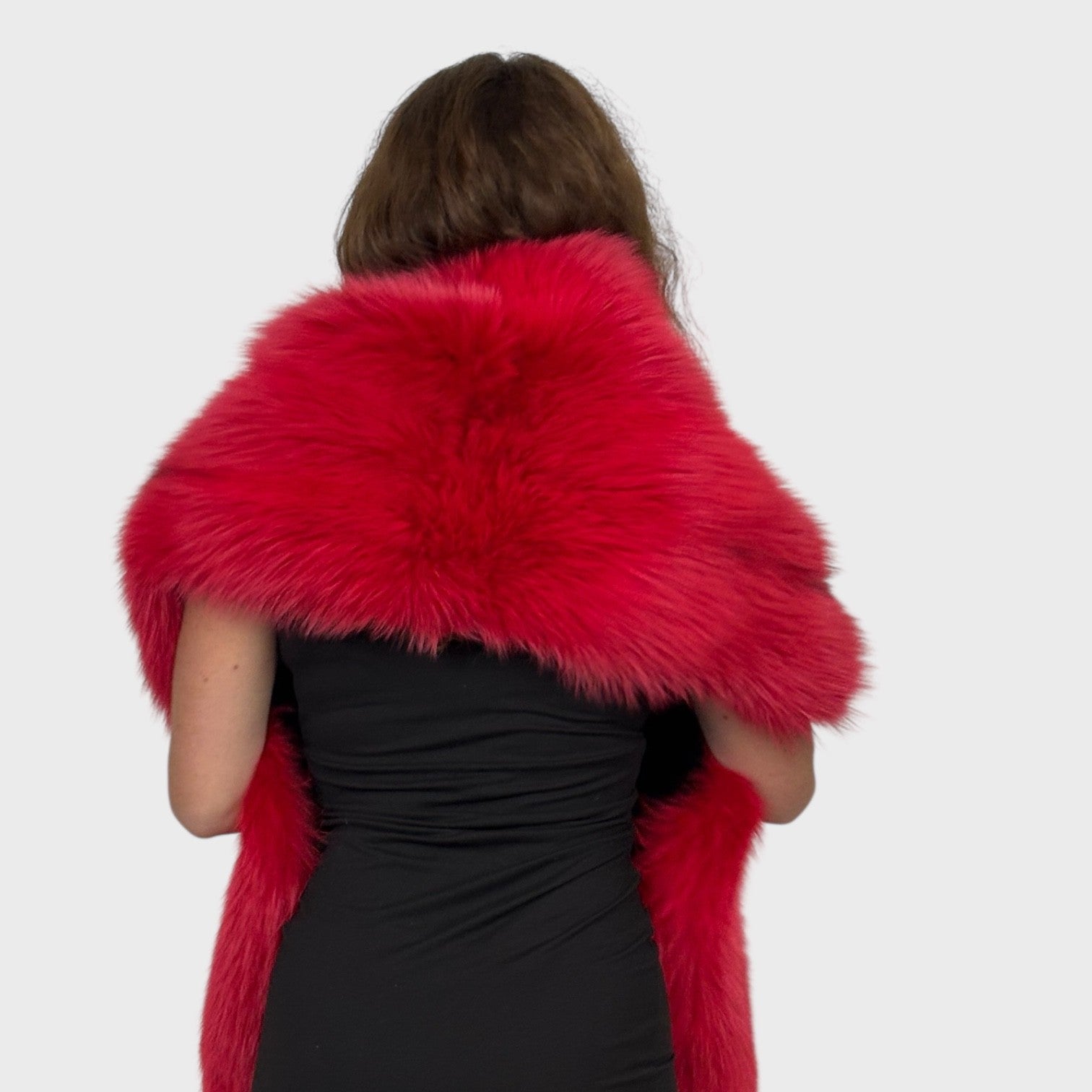 Red Dyed Fox Shawl with Tails