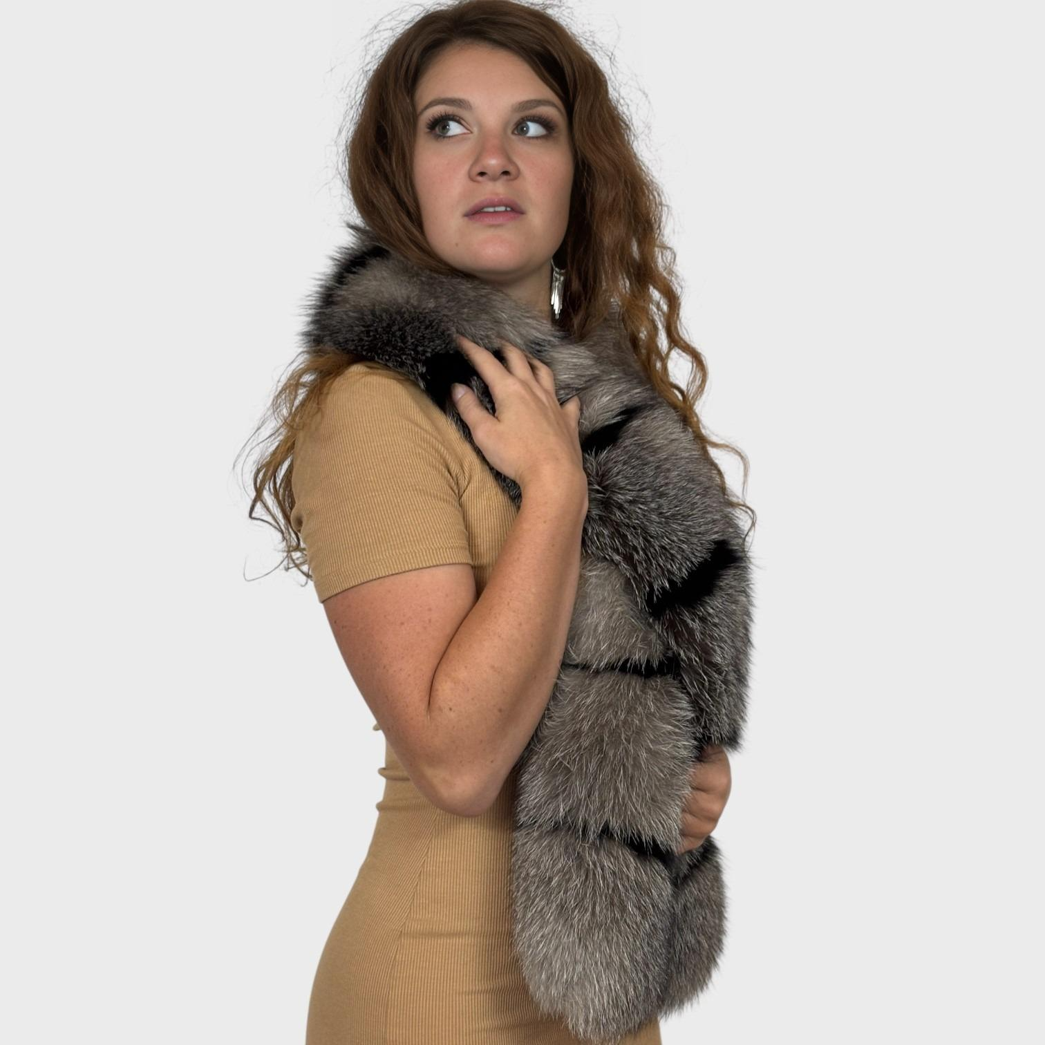 Chic Grey and Black Fox Fur Scarf