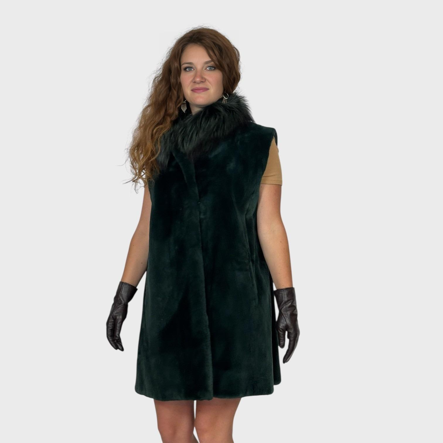 Emerald Green Sheared Beaver Vest - Upcycled Fur