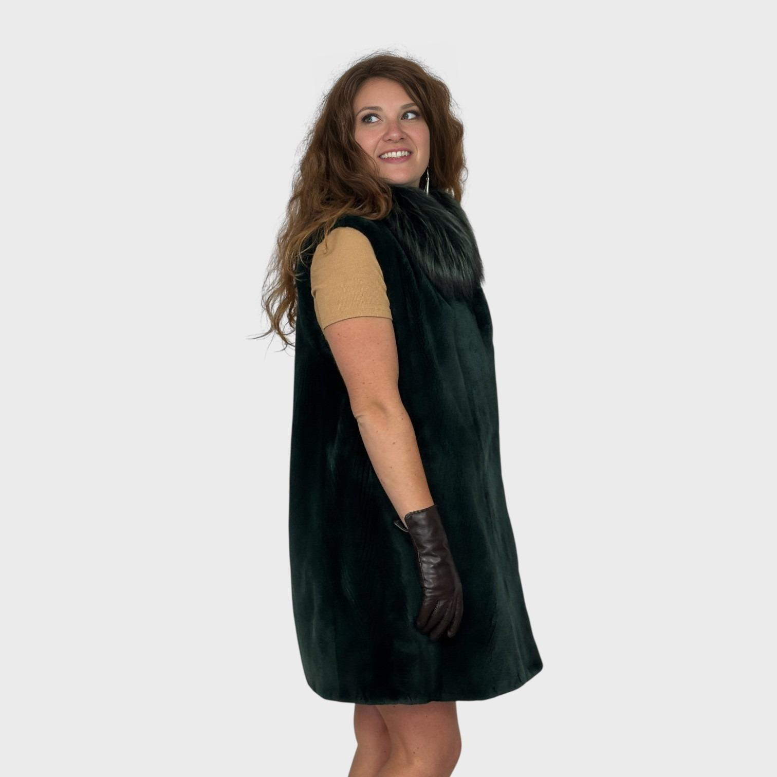 Emerald Green Sheared Beaver Vest - Upcycled Fur