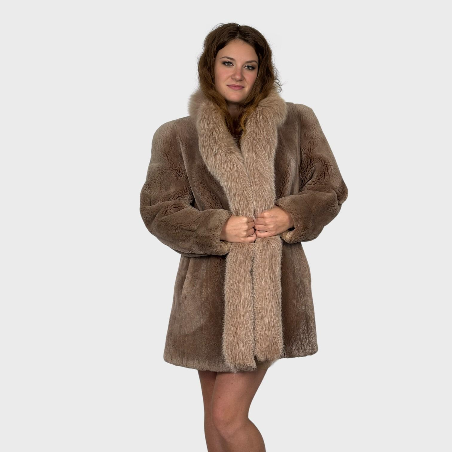 Fawn Sheared Beaver Jacket-Tuxedo-style Fox Fronts