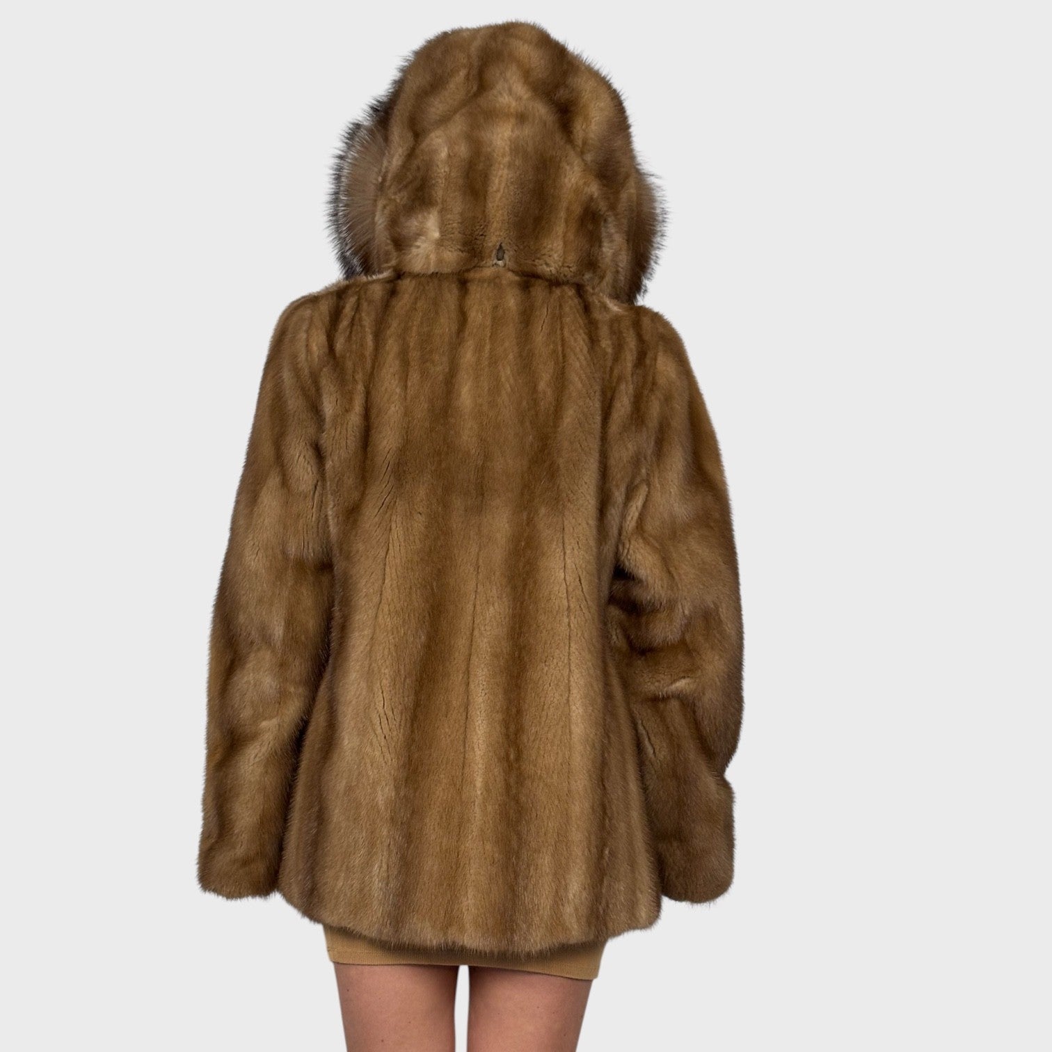 Pastel Mink Jacket-Upcycled fur - Detachable Hood-Crystal Fox Trim