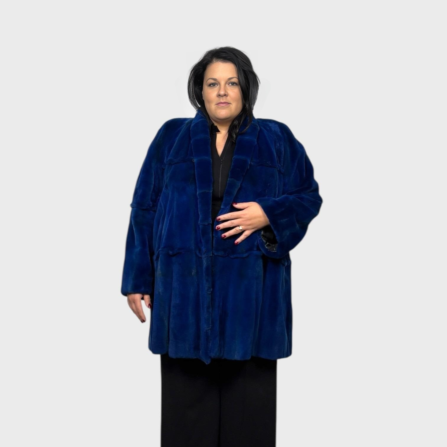 Royal Blue Dyed Sheared Mink Jacket - Tuxedo Fronts Style