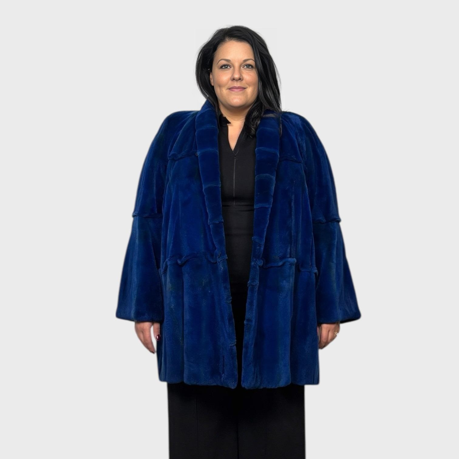 Royal Blue Dyed Sheared Mink Jacket - Tuxedo Fronts Style