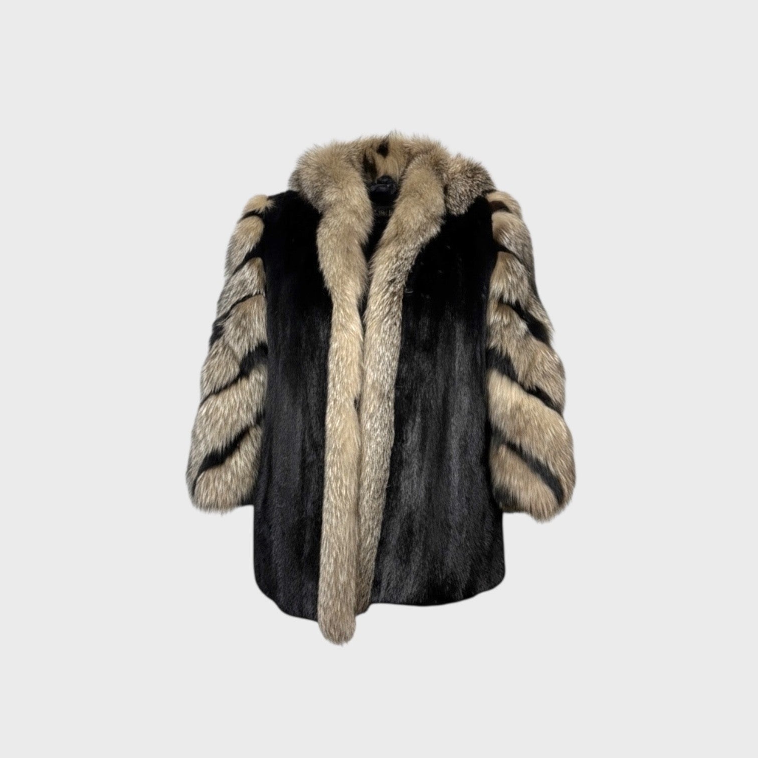 Black Mink Jacket with Detachable Hood - Indigo Fox Trim