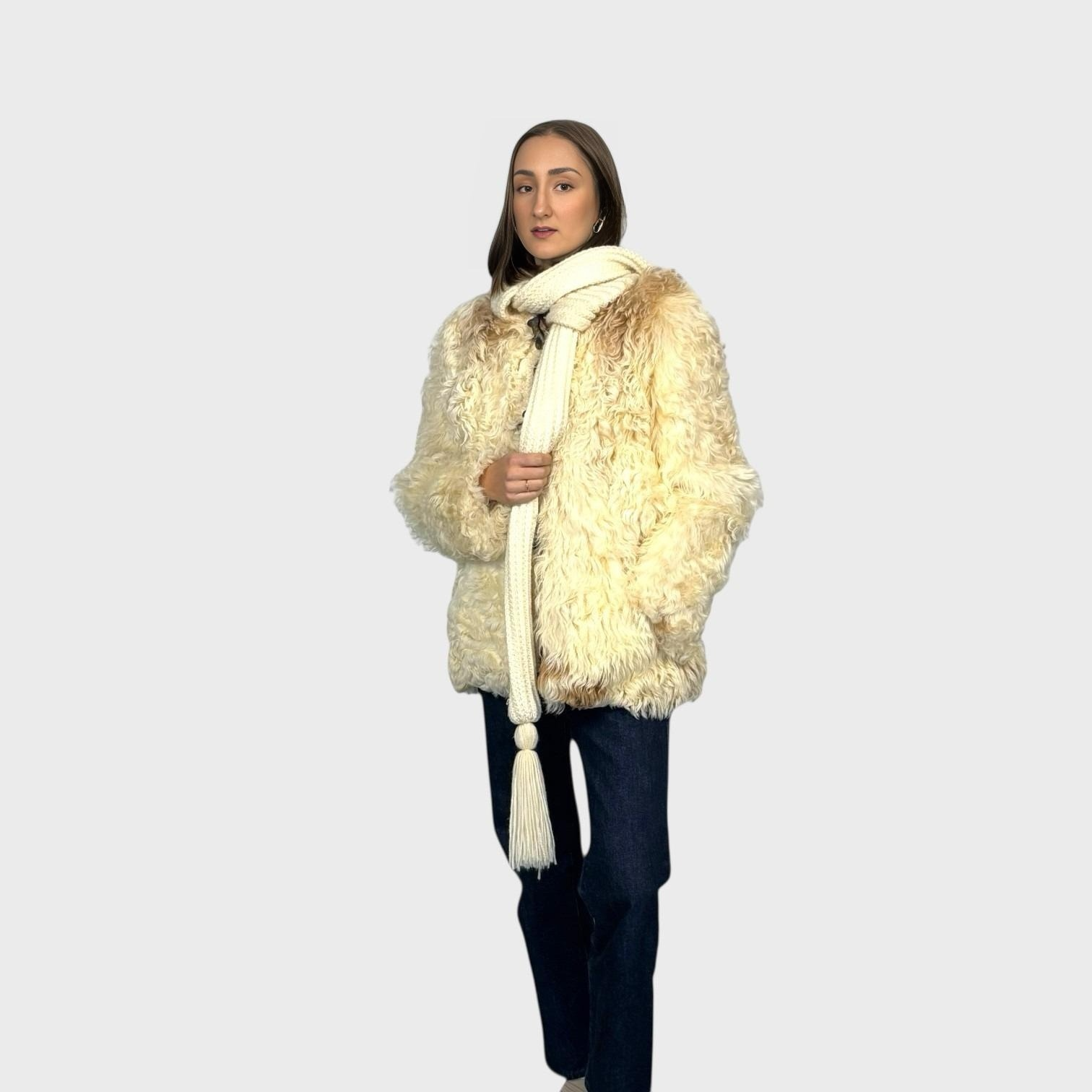 Curly Lamb Jacket-Wool Trim/Scarf