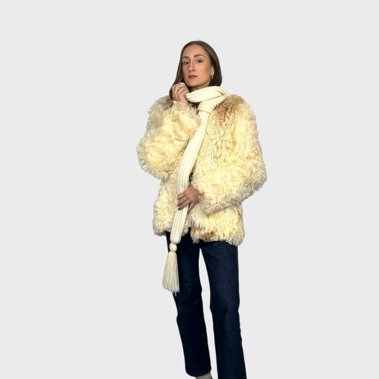Curly Lamb Jacket-Wool Trim/Scarf