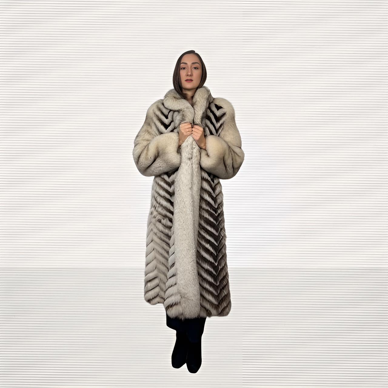 Blue Fox Coat With Raccoon Inserts Chevron Design