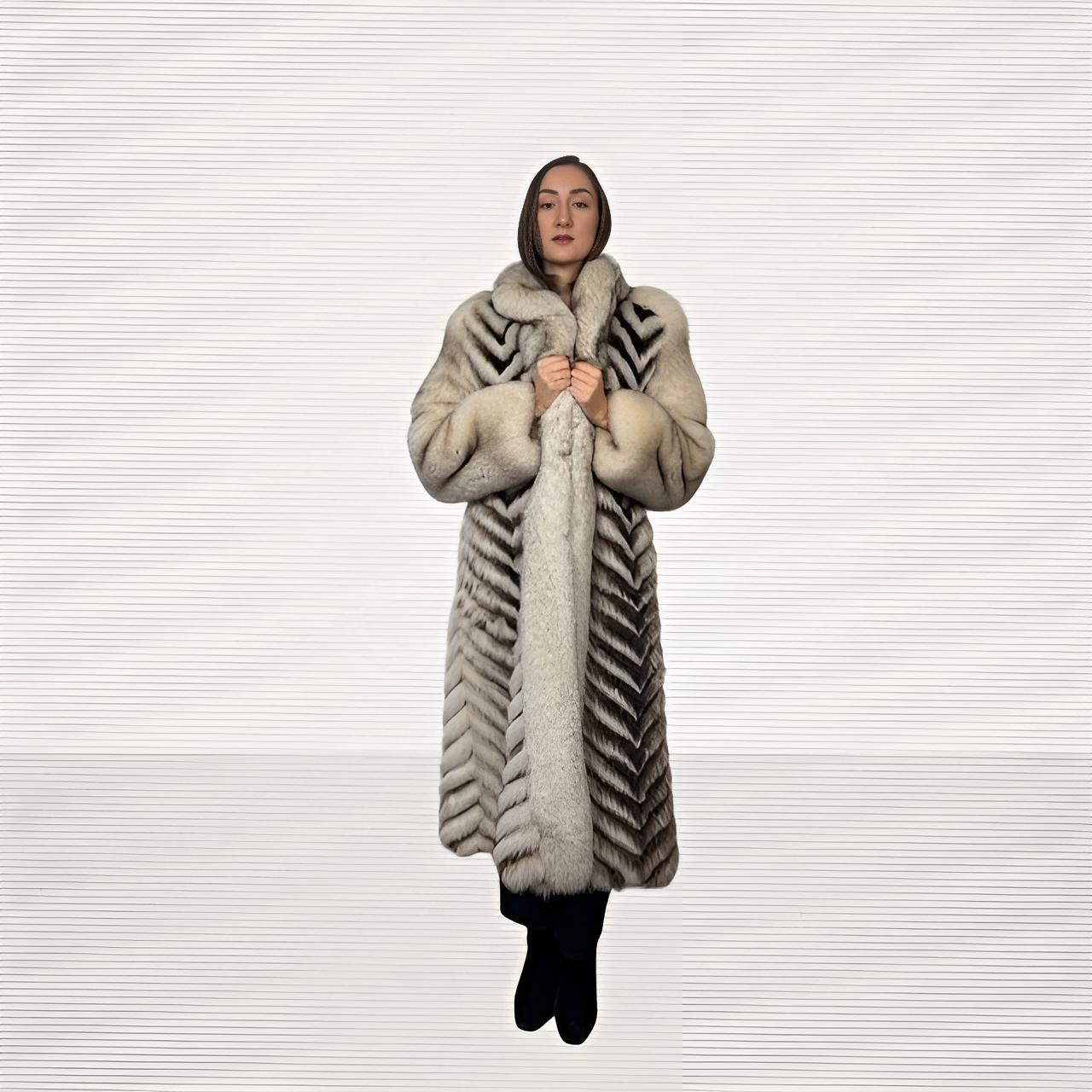 Blue Fox Coat With Raccoon Inserts Chevron Design