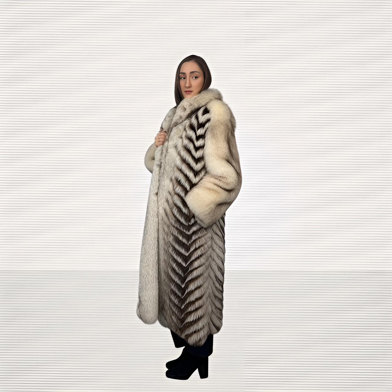 Blue Fox Coat With Raccoon Inserts Chevron Design