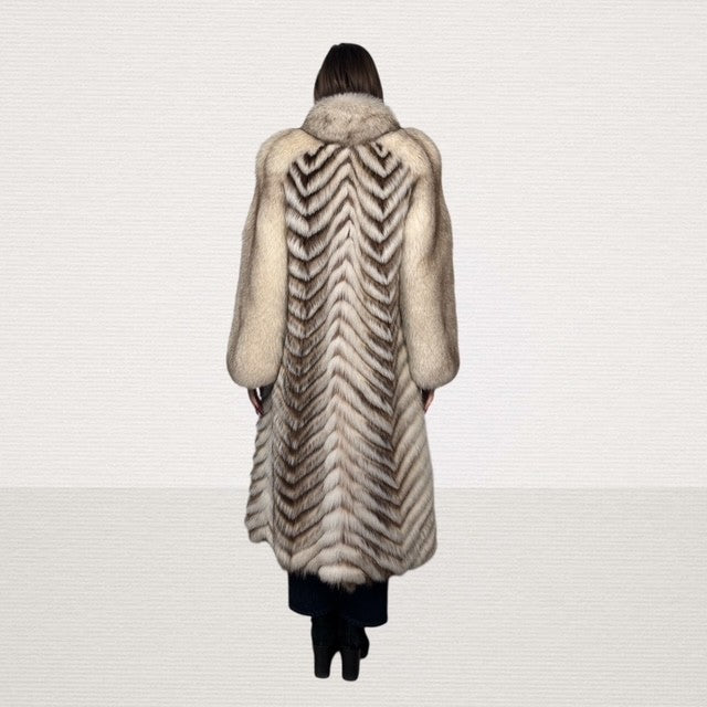 Blue Fox Coat With Raccoon Inserts Chevron Design