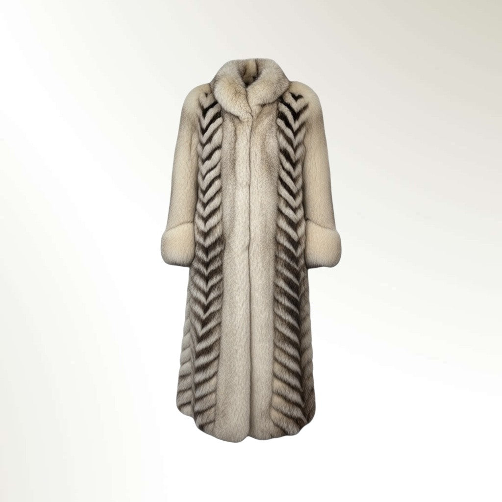 Blue Fox Coat With Raccoon Inserts Chevron Design