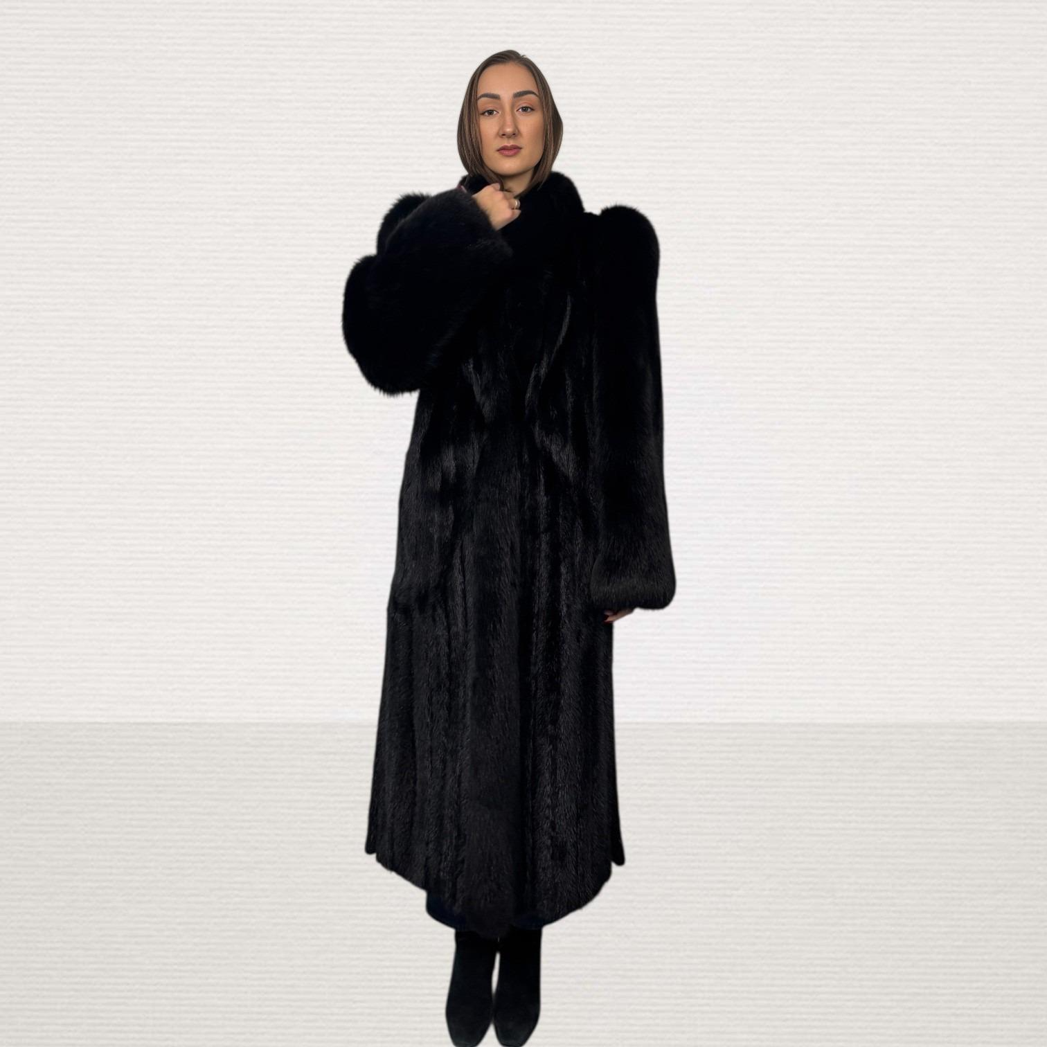 Black Mink coat with Black Fox Tuxedo And Sleeves
