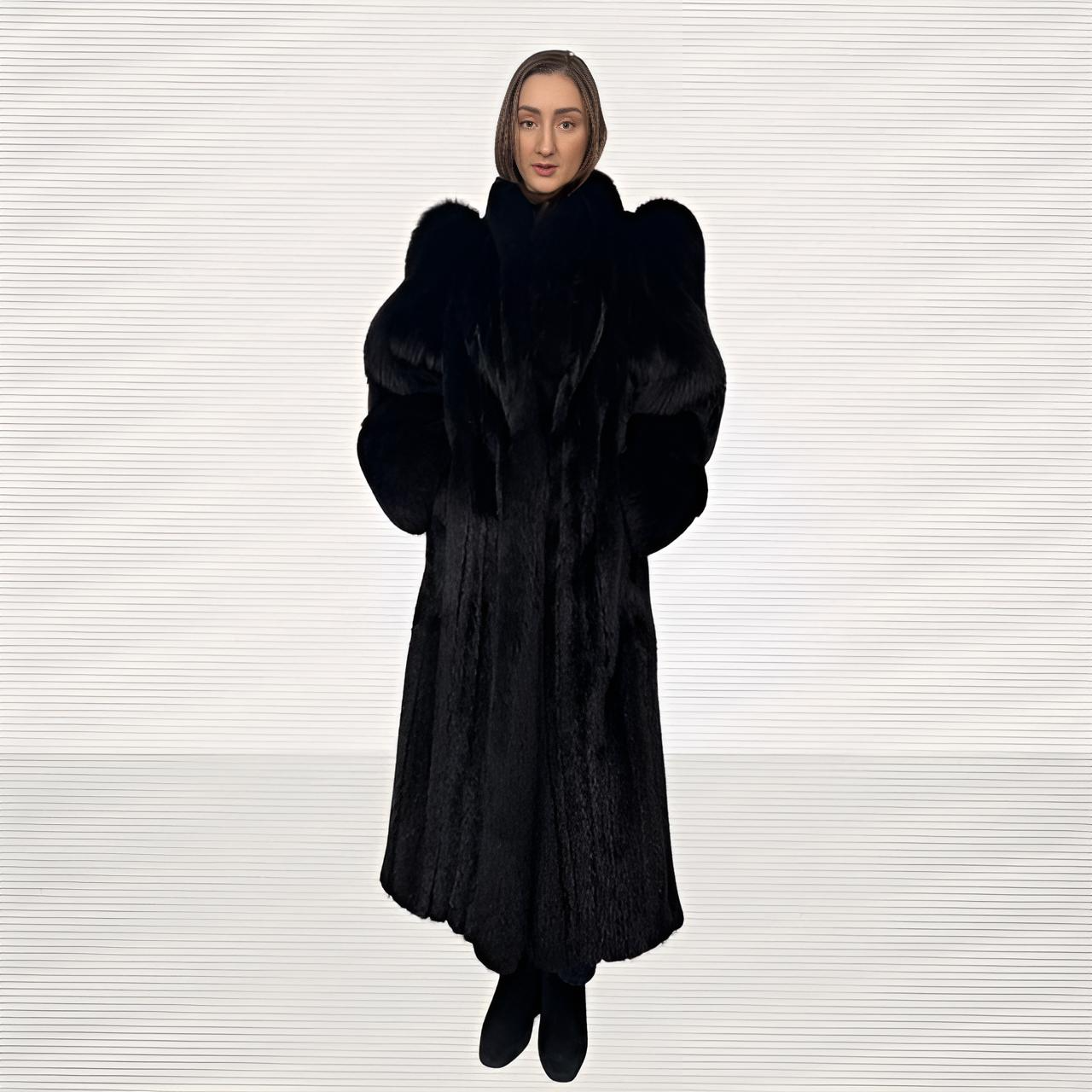 Black Mink coat with Black Fox Tuxedo And Sleeves
