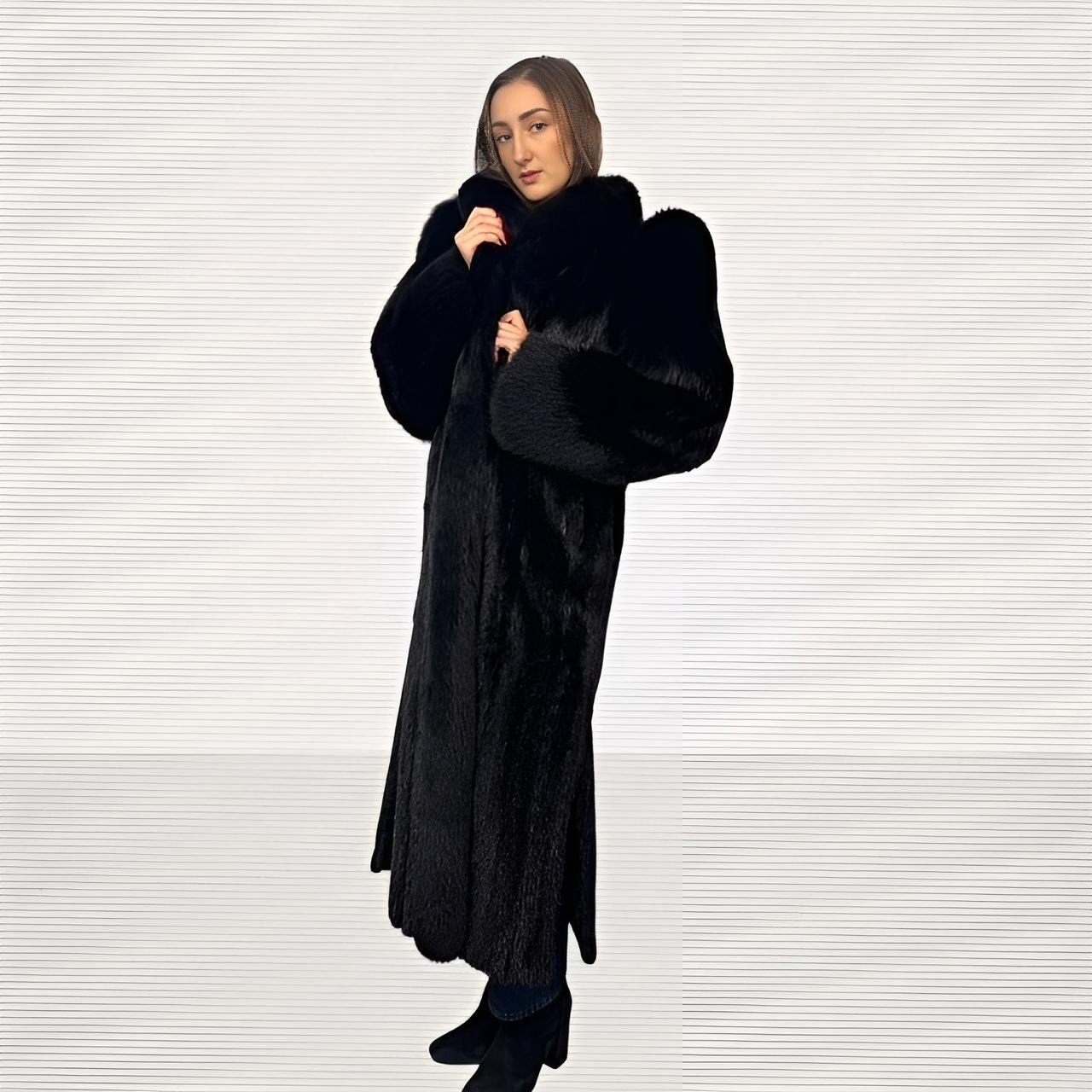 Black Mink coat with Black Fox Tuxedo And Sleeves