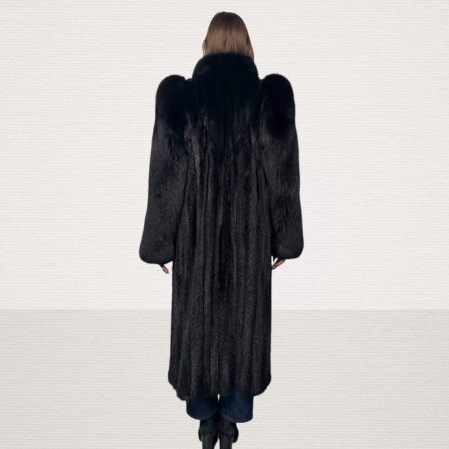 Black Mink coat with Black Fox Tuxedo And Sleeves