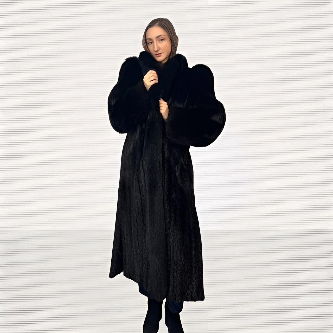 Black Mink coat with Black Fox Tuxedo And Sleeves