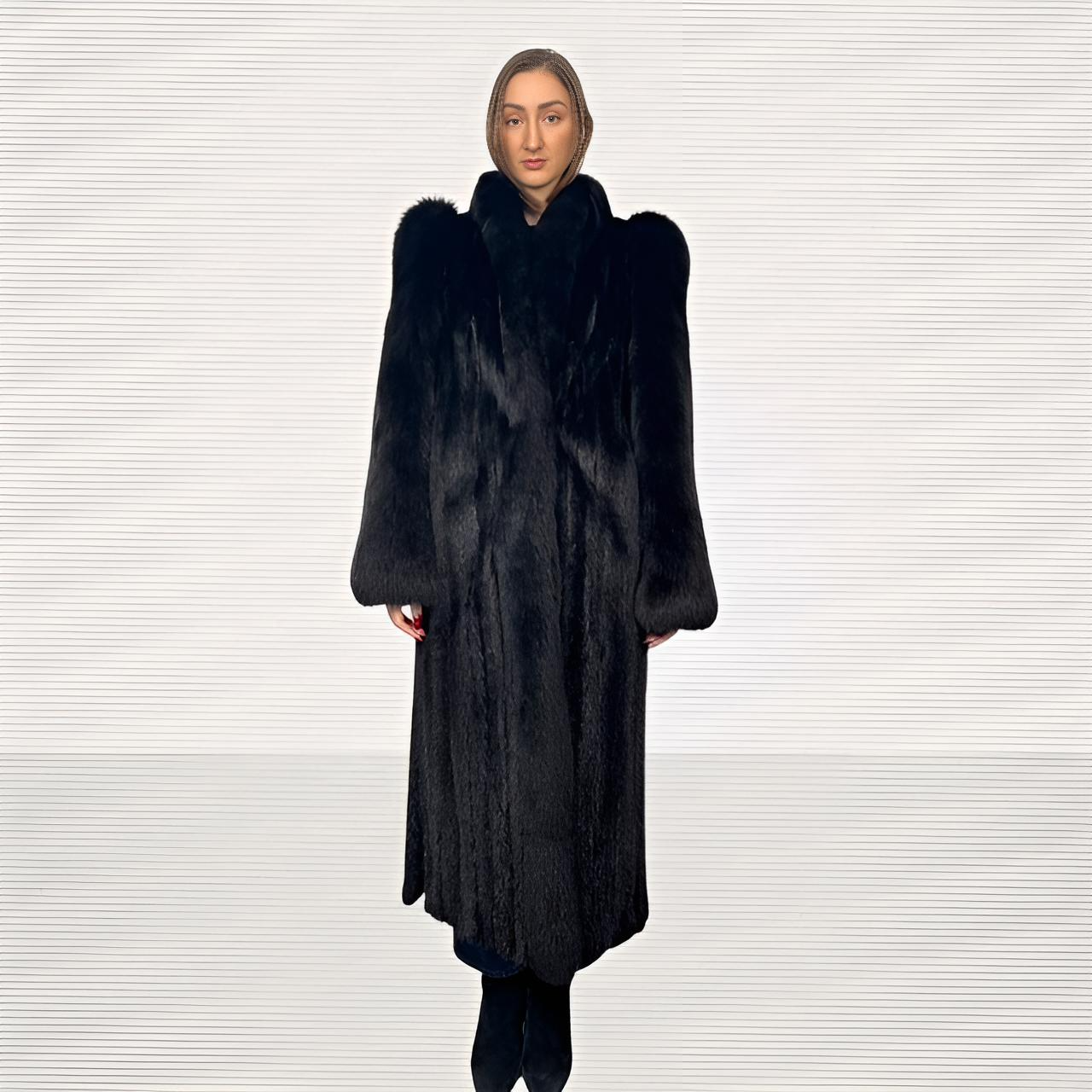 Black Mink coat with Black Fox Tuxedo And Sleeves