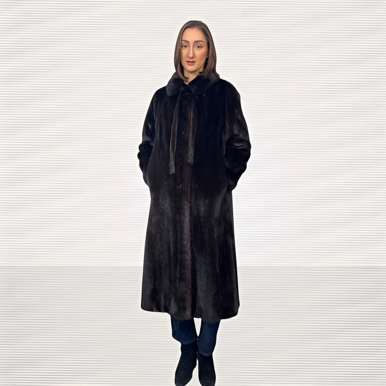 Dark Ranch Mink Coat - Tie on Collar