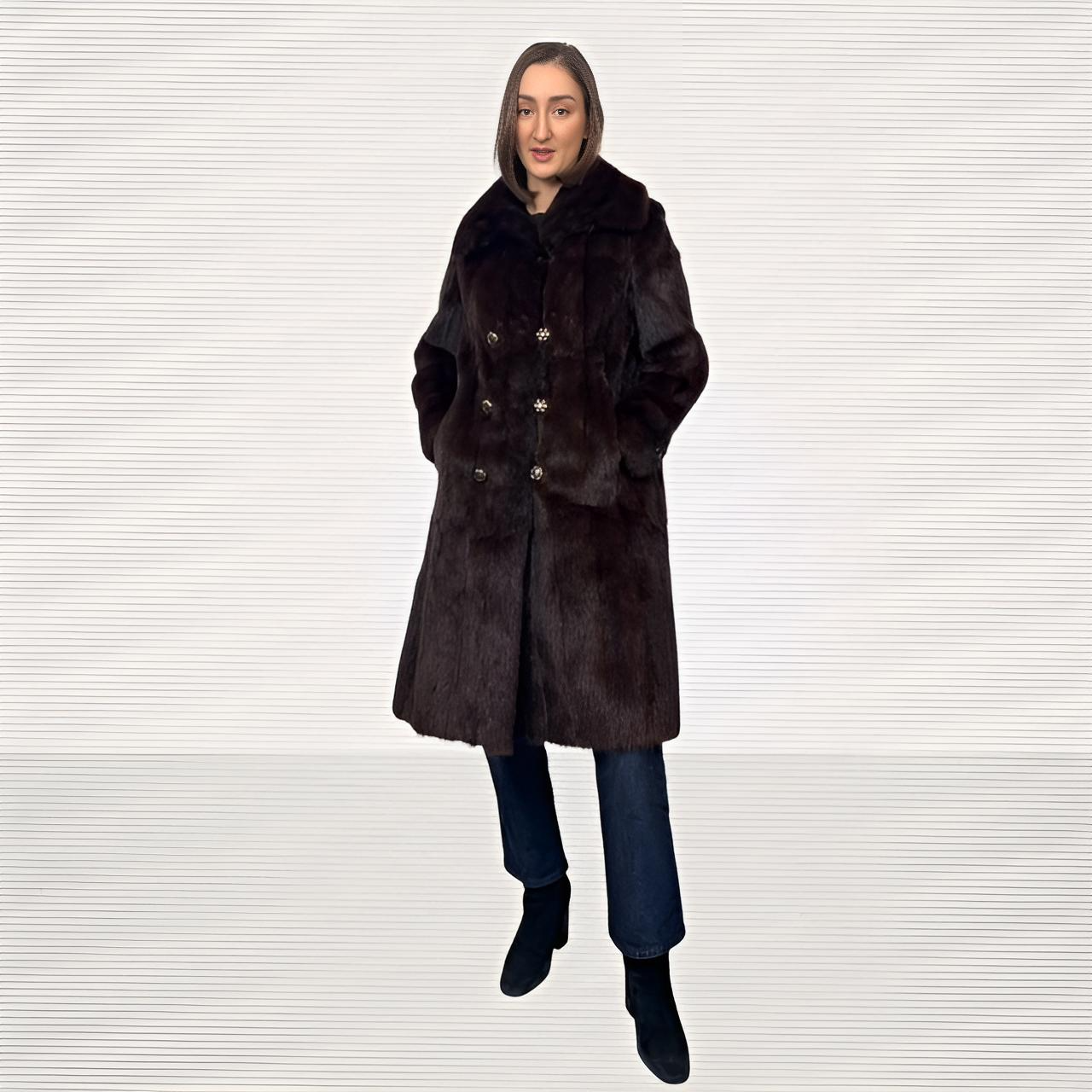 Double Breasted Dark Brown China Mink Coat