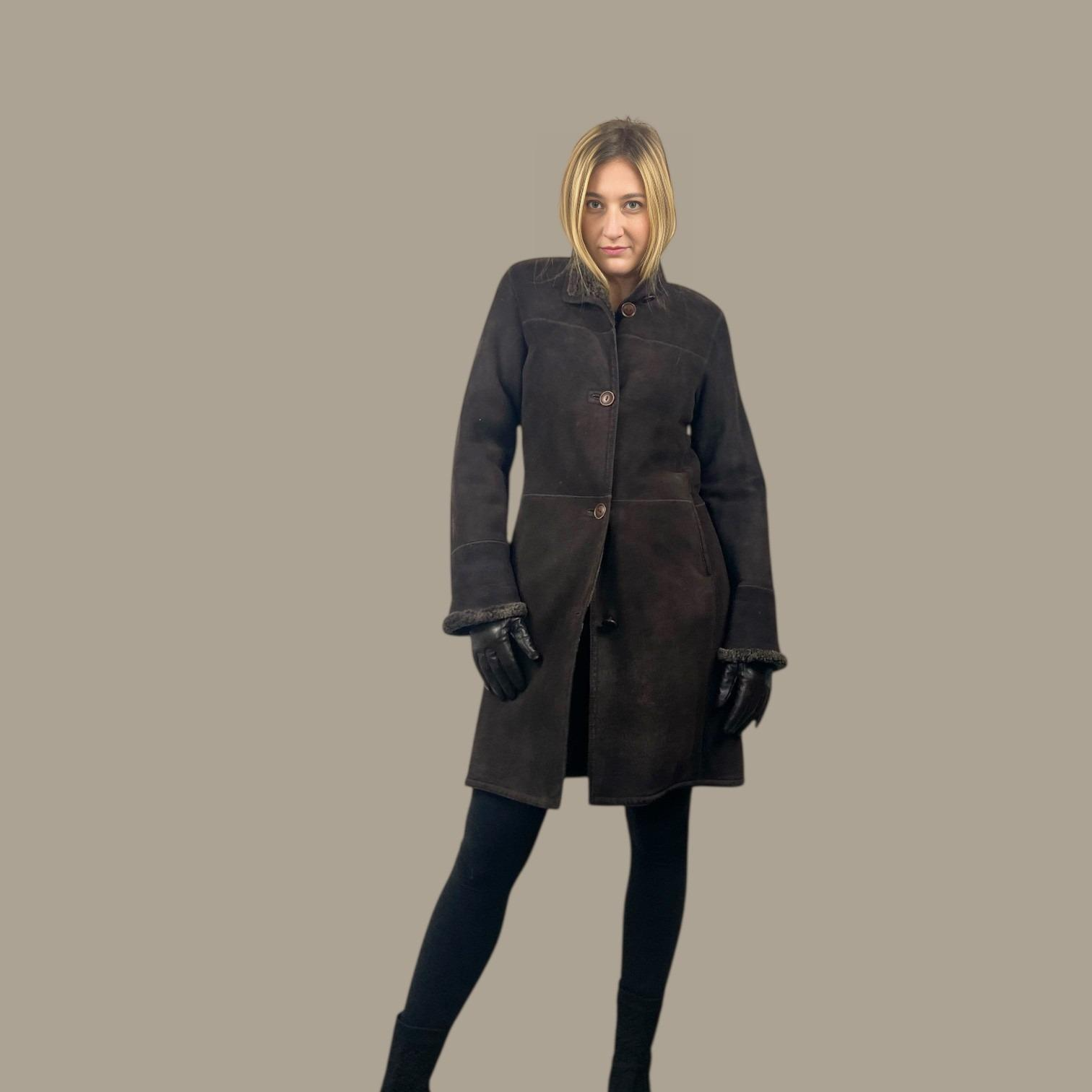 WOMEN'S BROWN 7/8 SHEARLING COAT