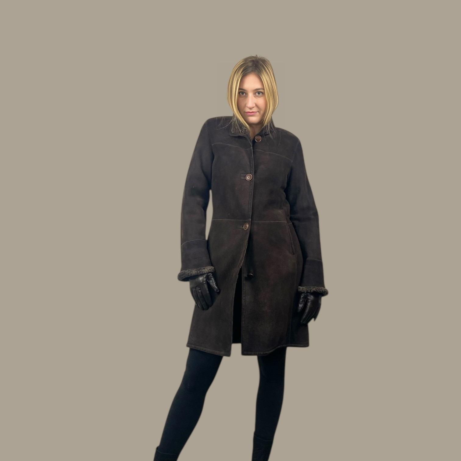 WOMEN'S BROWN 7/8 SHEARLING COAT