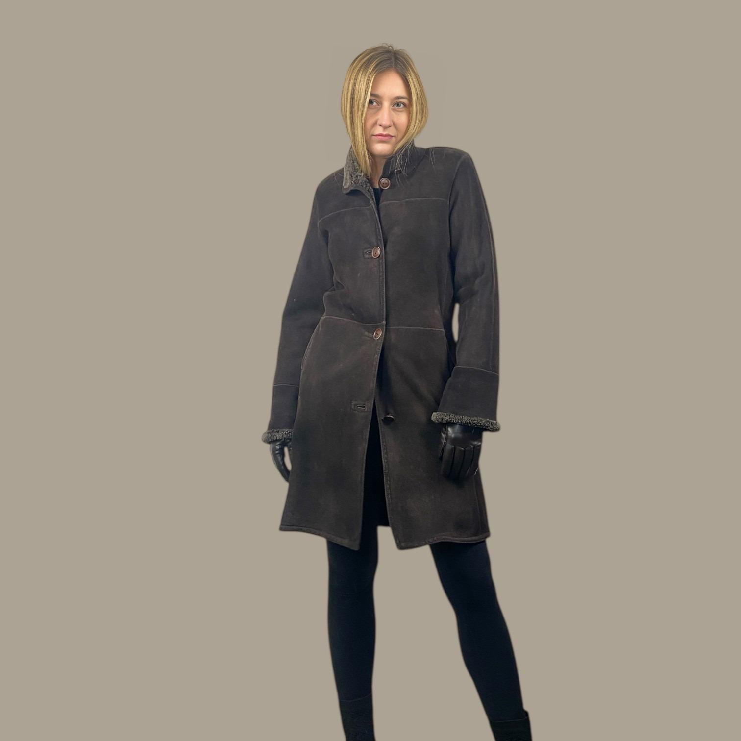 WOMEN'S BROWN 7/8 SHEARLING COAT