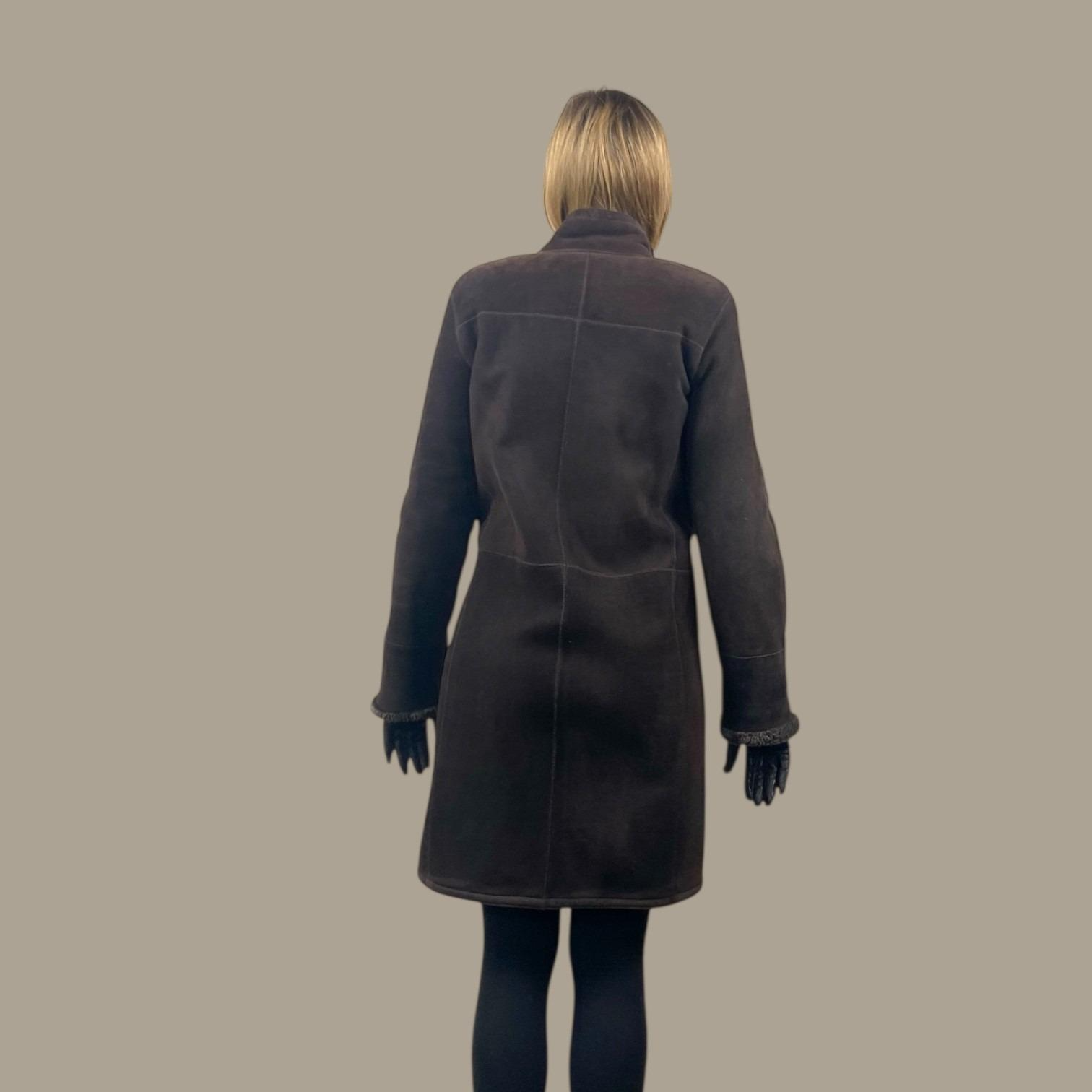 WOMEN'S BROWN 7/8 SHEARLING COAT