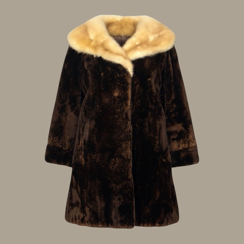 Brown Alaska Seal Fur Jacket Mink Collar