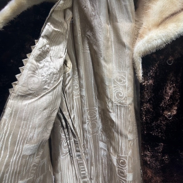 Brown Alaska Seal Fur Jacket Mink Collar